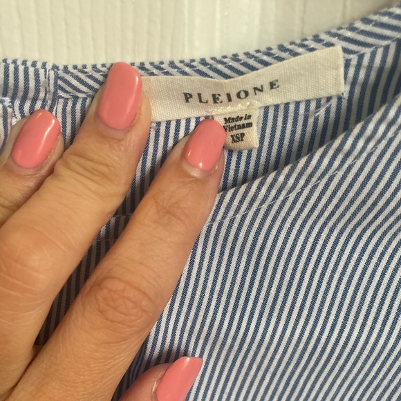 Pleione Blue and White Pinstripe Blouse - Picture 4 of 4